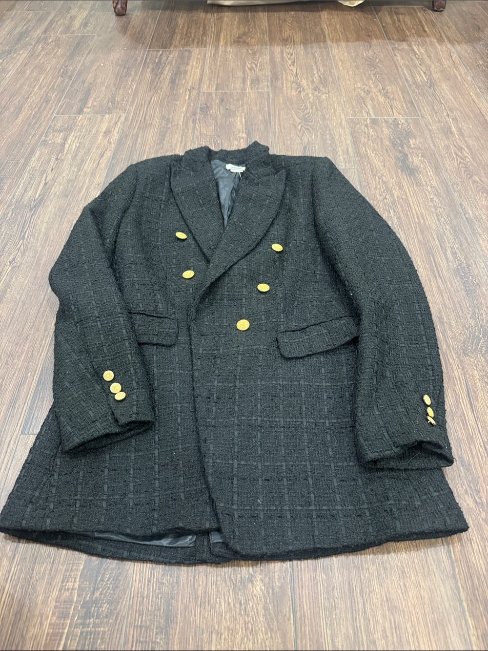 Jason Wu Black Double-Breasted Pea Coat with Gold Buttons